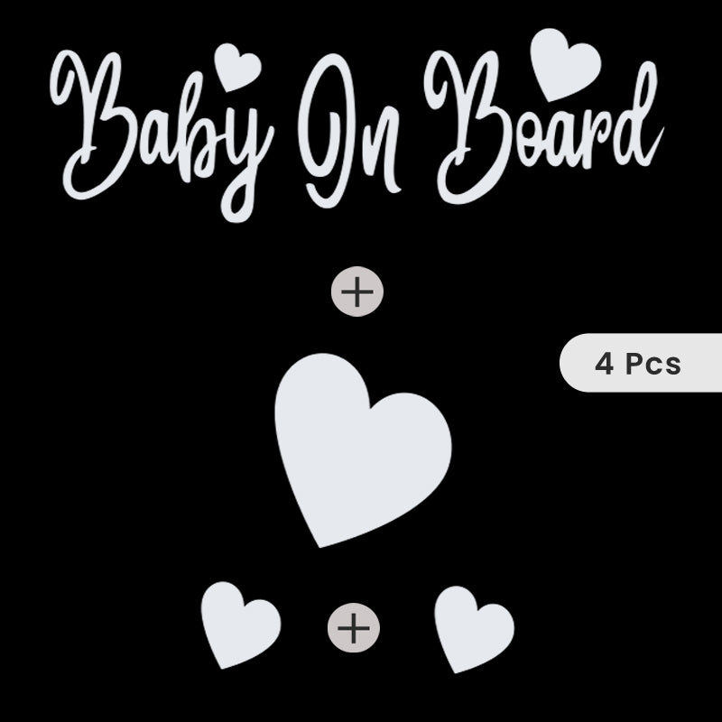 Baby On Board + 1 (2" X 1.6") Heart + 2 (1" X .8") Hearts