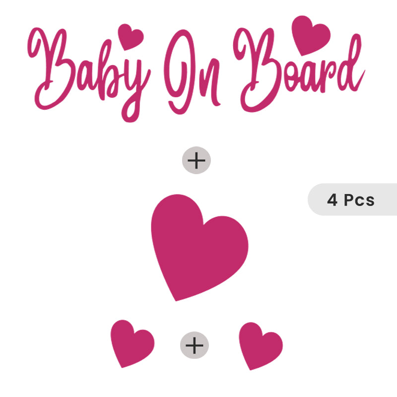 Baby On Board + 1 (2" X 1.6") Heart + 2 (1" X .8") Hearts