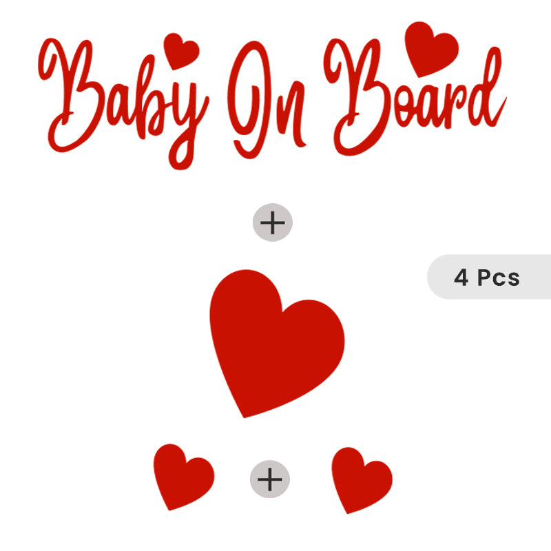 Baby On Board + 1 (2" X 1.6") Heart + 2 (1" X .8") Hearts
