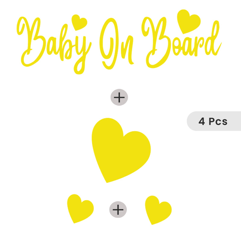 Baby On Board + 1 (2" X 1.6") Heart + 2 (1" X .8") Hearts