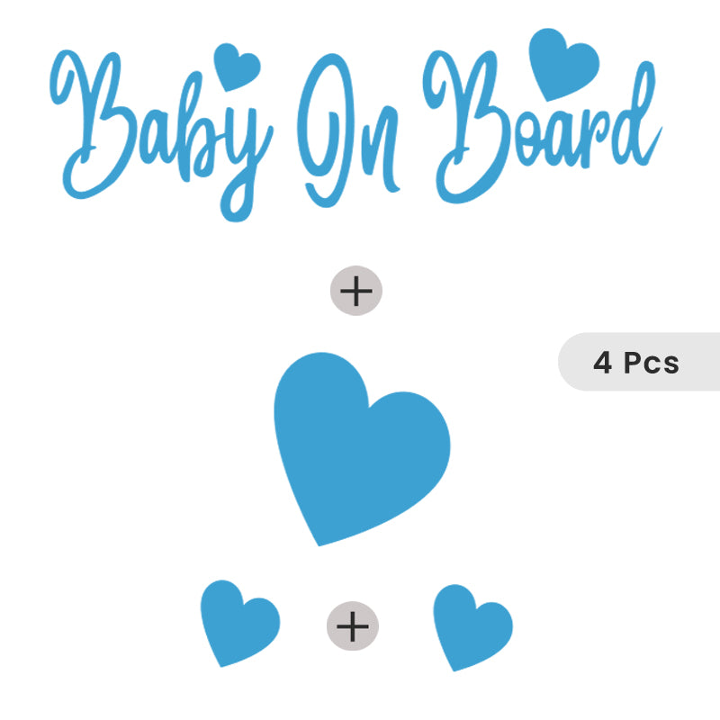Baby On Board + 1 (2" X 1.6") Heart + 2 (1" X .8") Hearts