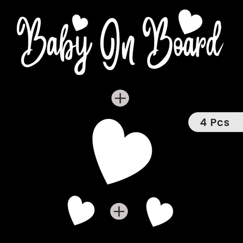 Baby On Board + 1 (2" X 1.6") Heart + 2 (1" X .8") Hearts