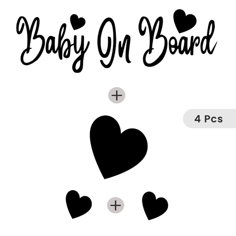 Baby On Board + 1 (2" X 1.6") Heart + 2 (1" X .8") Hearts