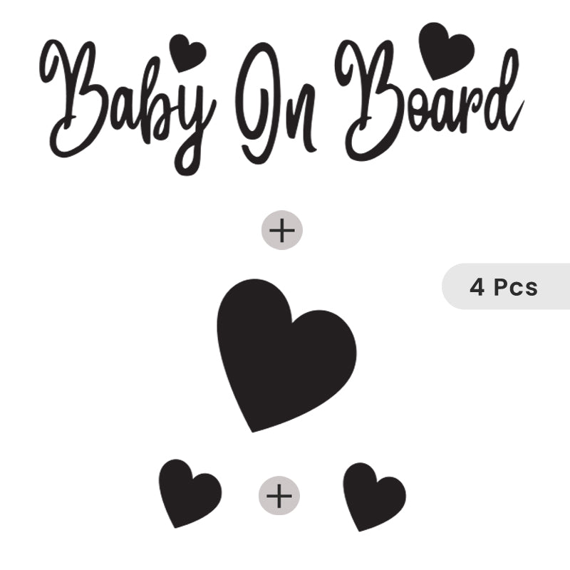 Baby On Board + 1 (2" X 1.6") Heart + 2 (1" X .8") Hearts
