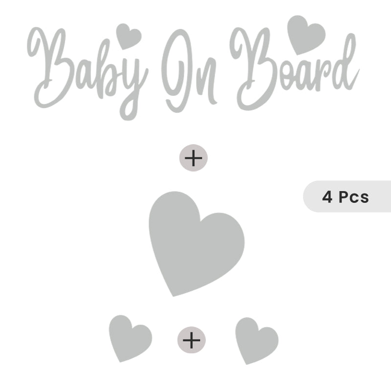 Baby On Board + 1 (2" X 1.6") Heart + 2 (1" X .8") Hearts