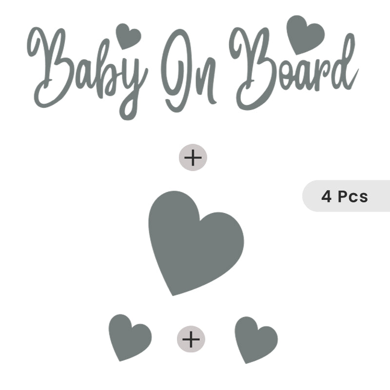 Baby On Board + 1 (2" X 1.6") Heart + 2 (1" X .8") Hearts