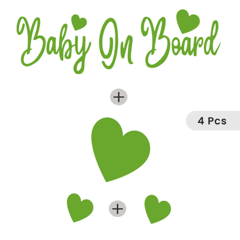 Baby On Board + 1 (2" X 1.6") Heart + 2 (1" X .8") Hearts