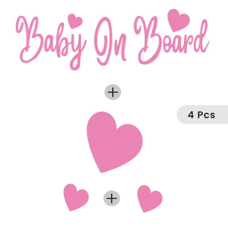 Baby On Board + 1 (2" X 1.6") Heart + 2 (1" X .8") Hearts