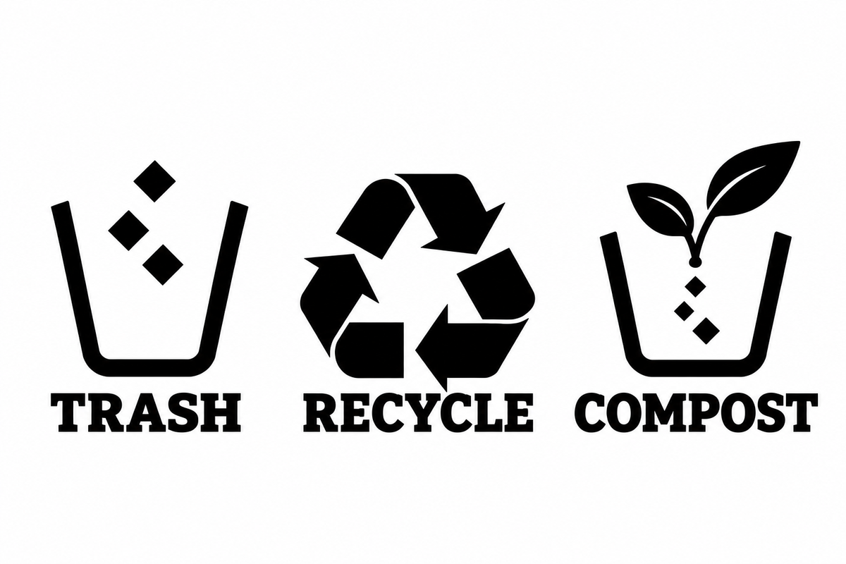 Trash, Recycle & Compost Bin Decals | 3-Piece Vinyl Set
