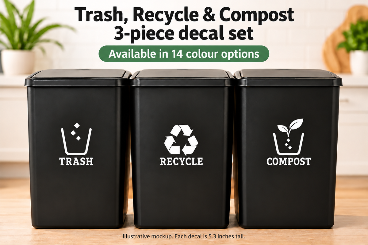 Trash, Recycle & Compost Bin Decals | 3-Piece Vinyl Set