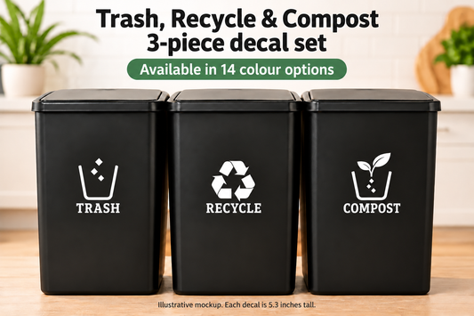 Trash, Recycle & Compost Bin Decals | 3-Piece Vinyl Set