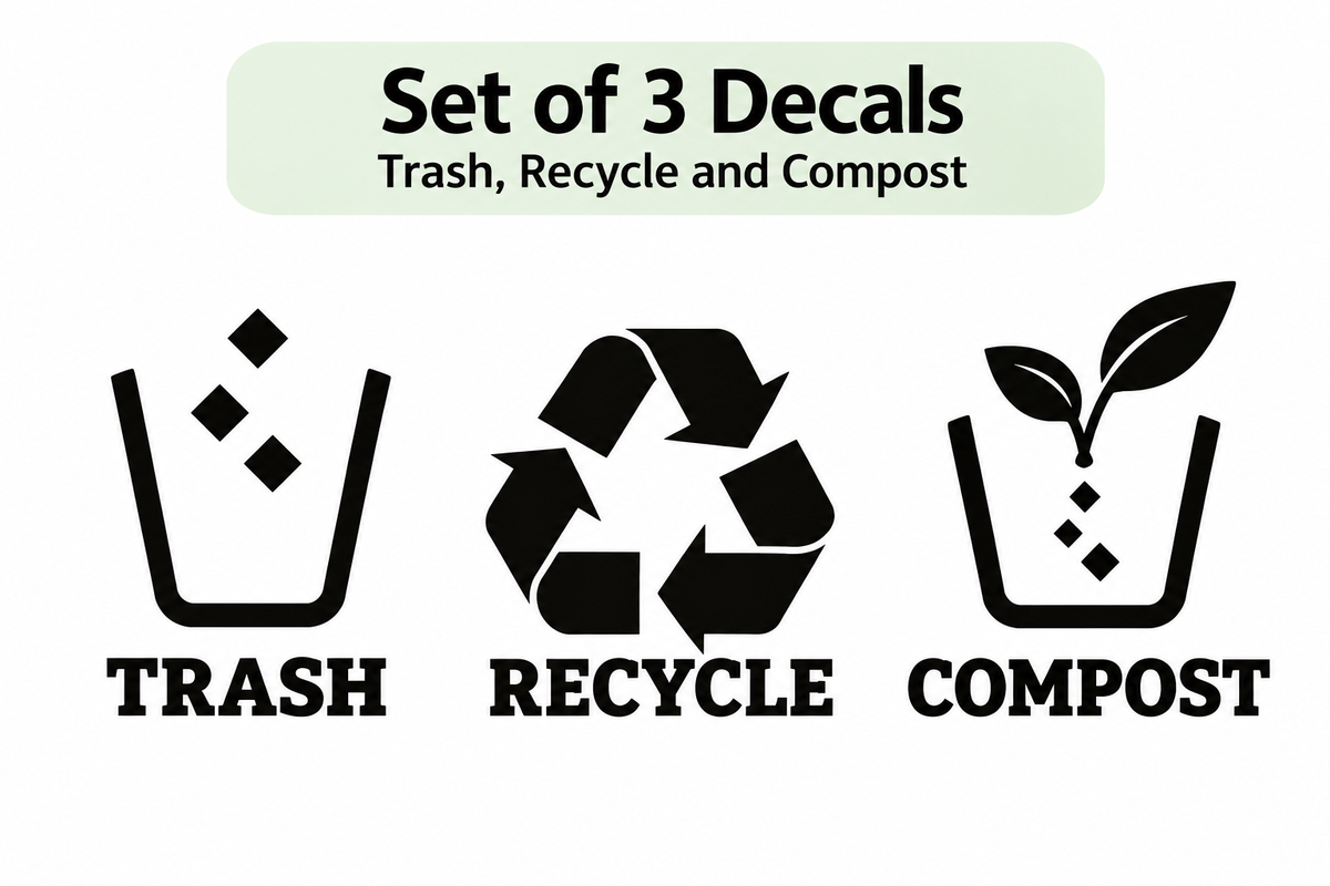 Trash, Recycle & Compost Bin Decals | 3-Piece Vinyl Set