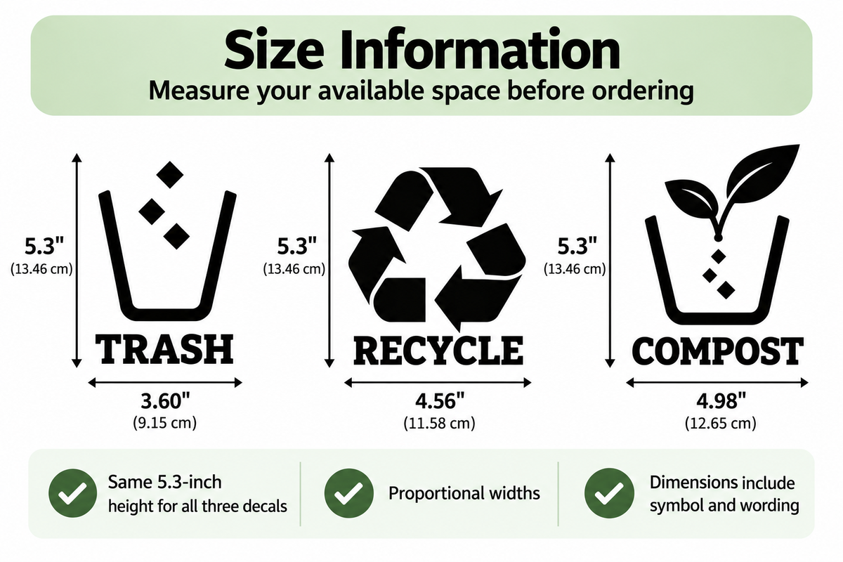 Trash, Recycle & Compost Bin Decals | 3-Piece Vinyl Set