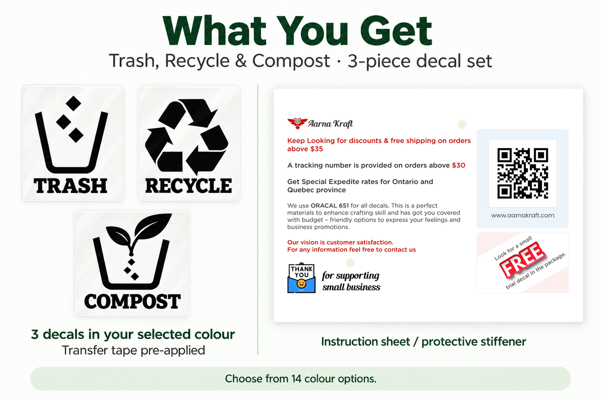 Trash, Recycle & Compost Bin Decals | 3-Piece Vinyl Set
