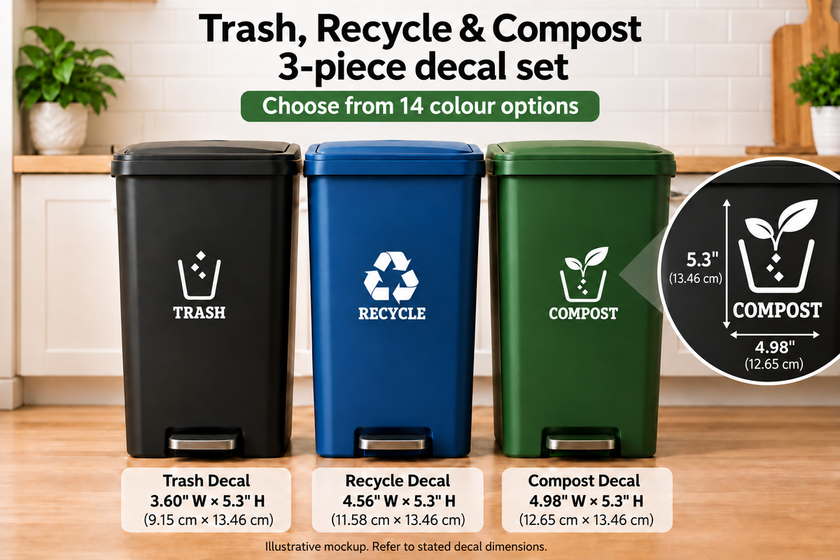 Trash, Recycle & Compost Bin Decals | 3-Piece Vinyl Set