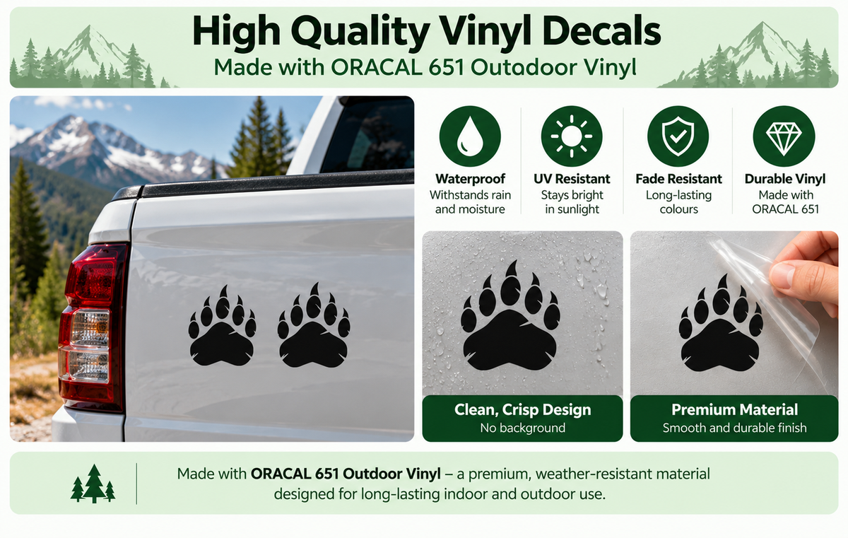 Grizzly Bear Claw Decal – 2 Pack | Bear Paw Print Vinyl Stickers