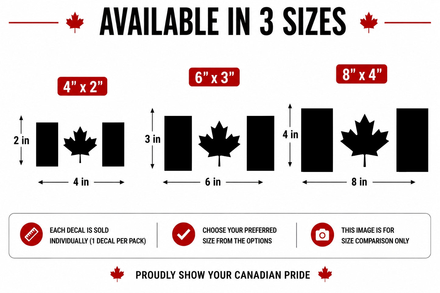 Canada Flag Vinyl Decal Size Comparison Chart