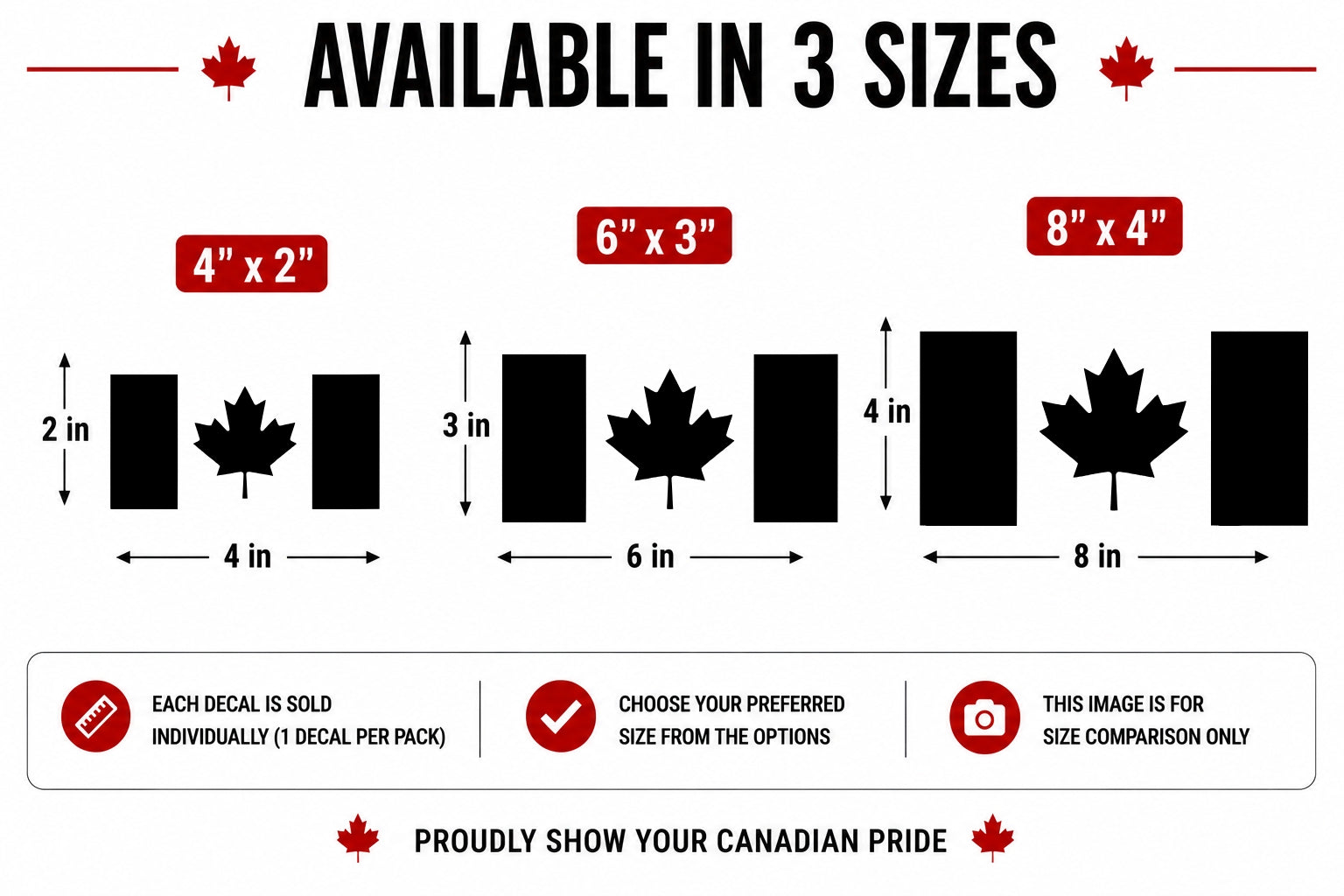 Canada Flag Vinyl Decal Size Comparison Chart