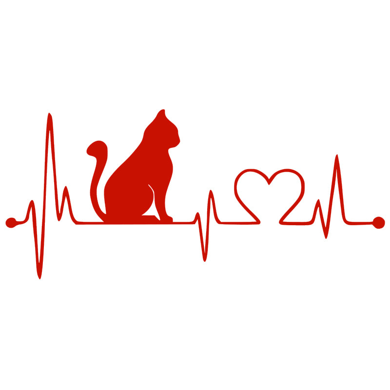 Cat Heartbeat Decal - EKG Pulse | Vinyl Sticker | Aarna Kraft Canada Red