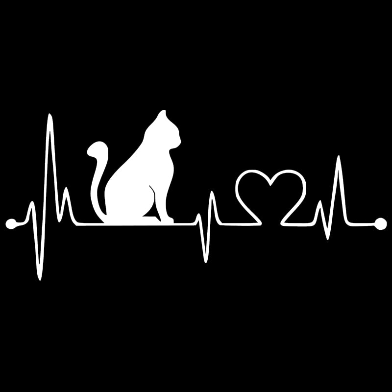 Cat Heartbeat Decal - EKG Pulse | Vinyl Sticker | Aarna Kraft Canada White