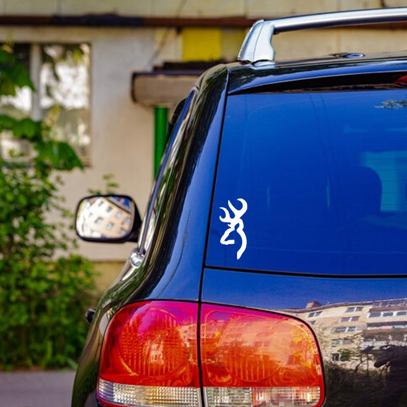 Deer Head Decal - Single | Wildlife Hunting Vinyl Sticker | Aarna Kraft Canada - White On Car