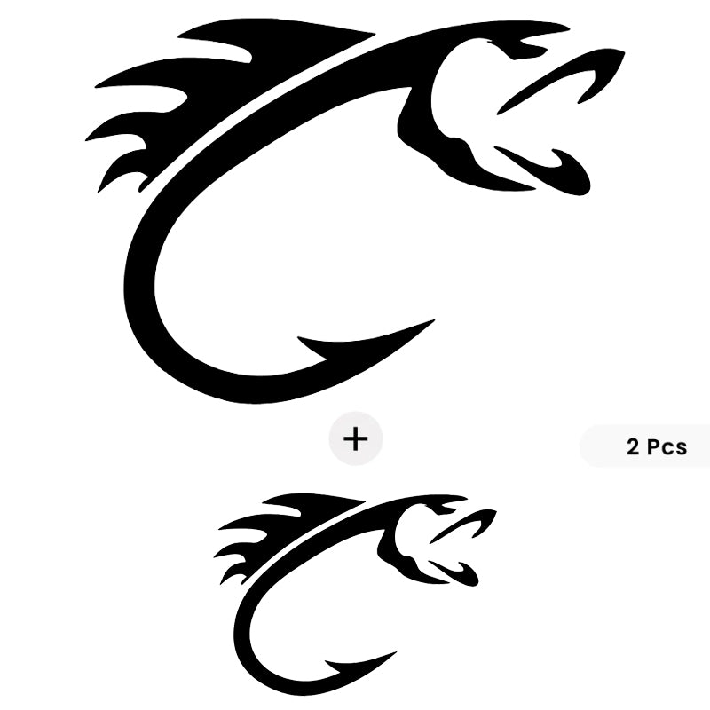 Fish Hook Vinyl Decal Set with Bonus Mini Piece | Fishing Car & Boat Sticker | Aarna Kraft Canada - Black