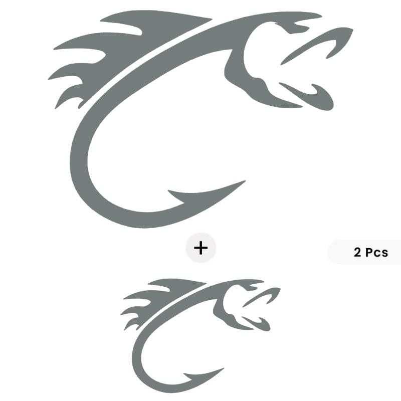 Fish Hook Vinyl Decal Set with Bonus Mini Piece | Fishing Car & Boat Sticker | Aarna Kraft Canada - Grey 