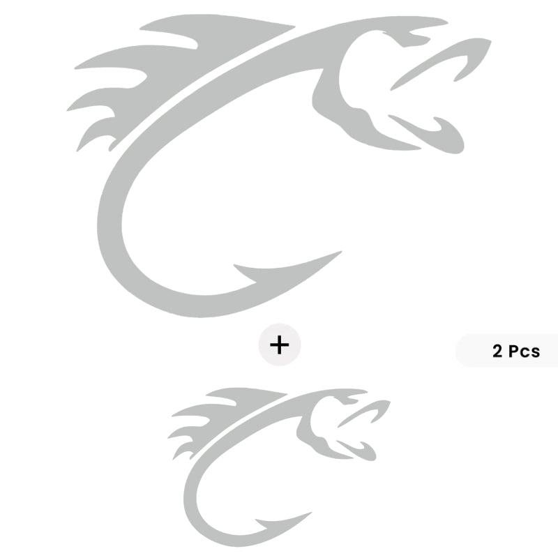 Fish Hook Vinyl Decal Set with Bonus Mini Piece | Fishing Car & Boat Sticker | Aarna Kraft Canada - Light Grey