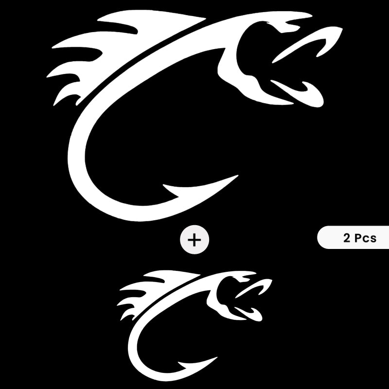 Fish Hook Vinyl Decal Set with Bonus Mini Piece | Fishing Car & Boat Sticker | Aarna Kraft Canada - Matte White