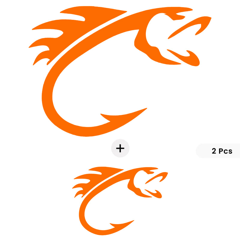 Fish Hook Vinyl Decal Set with Bonus Mini Piece | Fishing Car & Boat Sticker | Aarna Kraft Canada - Orange