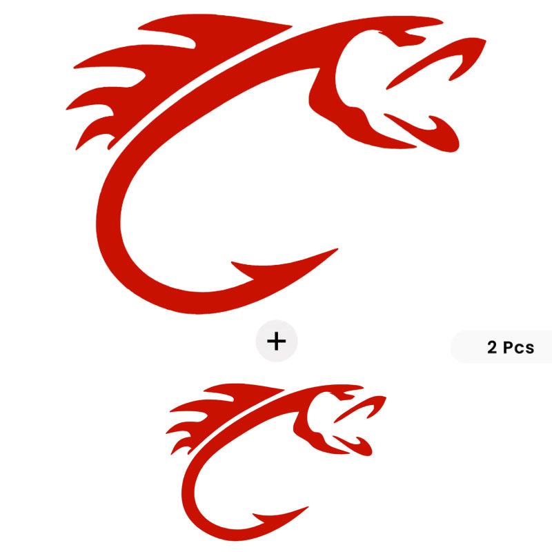 Fish Hook Vinyl Decal Set with Bonus Mini Piece | Fishing Car & Boat Sticker | Aarna Kraft Canada - Red