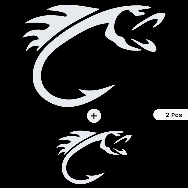 Fish Hook Vinyl Decal Set with Bonus Mini Piece | Fishing Car & Boat Sticker | Aarna Kraft Canada - White