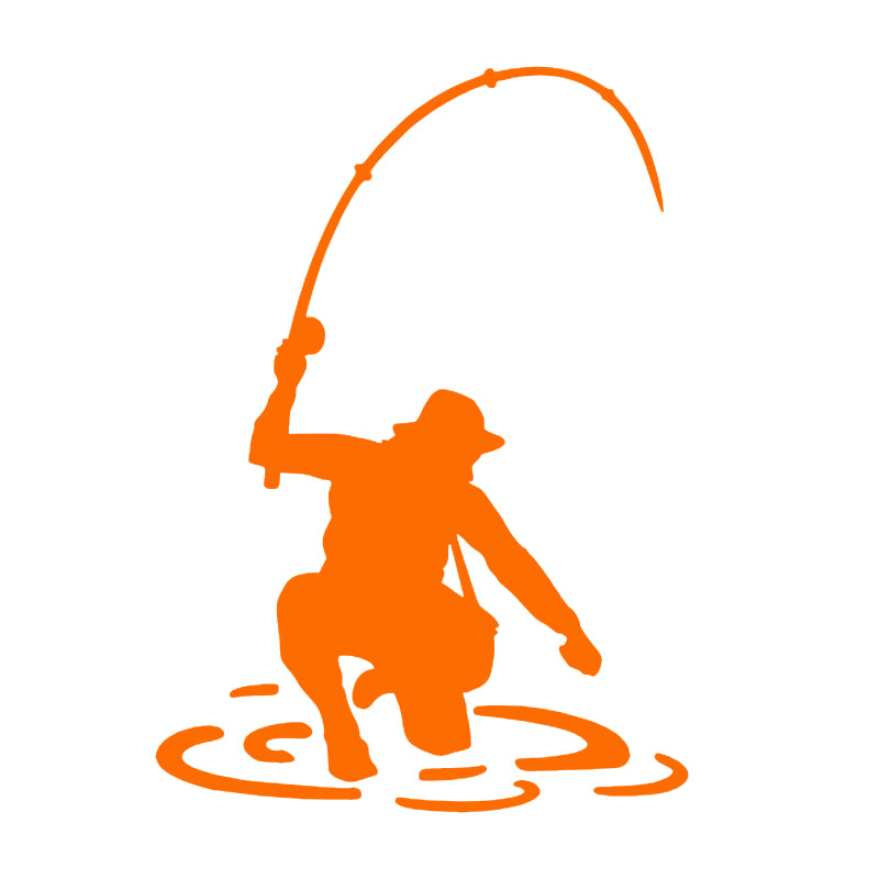 Fisherman Trout Fish Vinyl Decal | Fishing Car & Truck Sticker | Aarna Kraft Canada - Orange