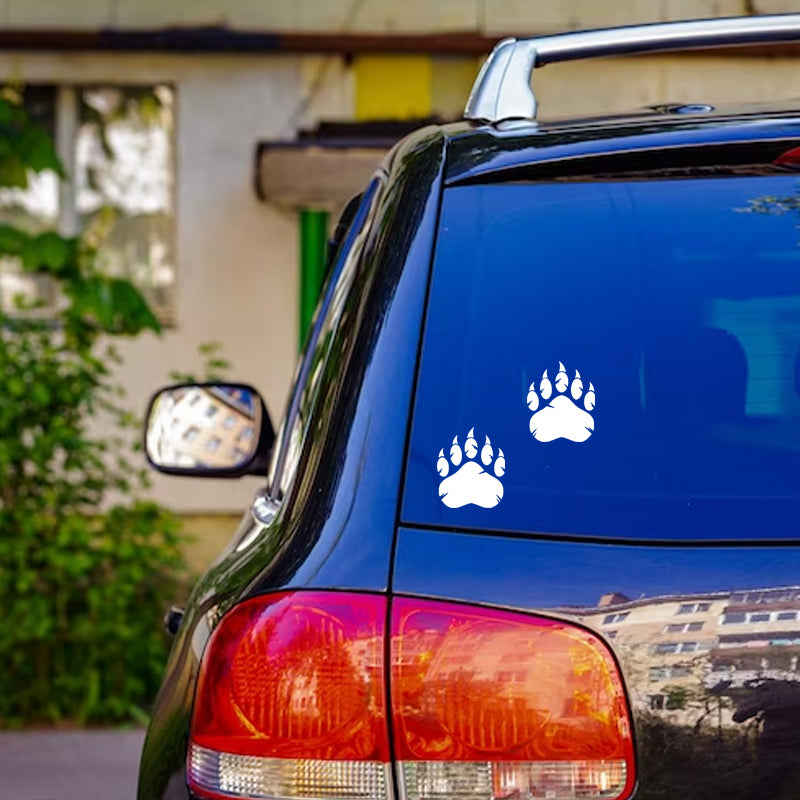 Grizzly Bear Claw Decal - 2 Pack | Hunting & Wildlife Vinyl Sticker | Aarna Kraft Canada - White on Car