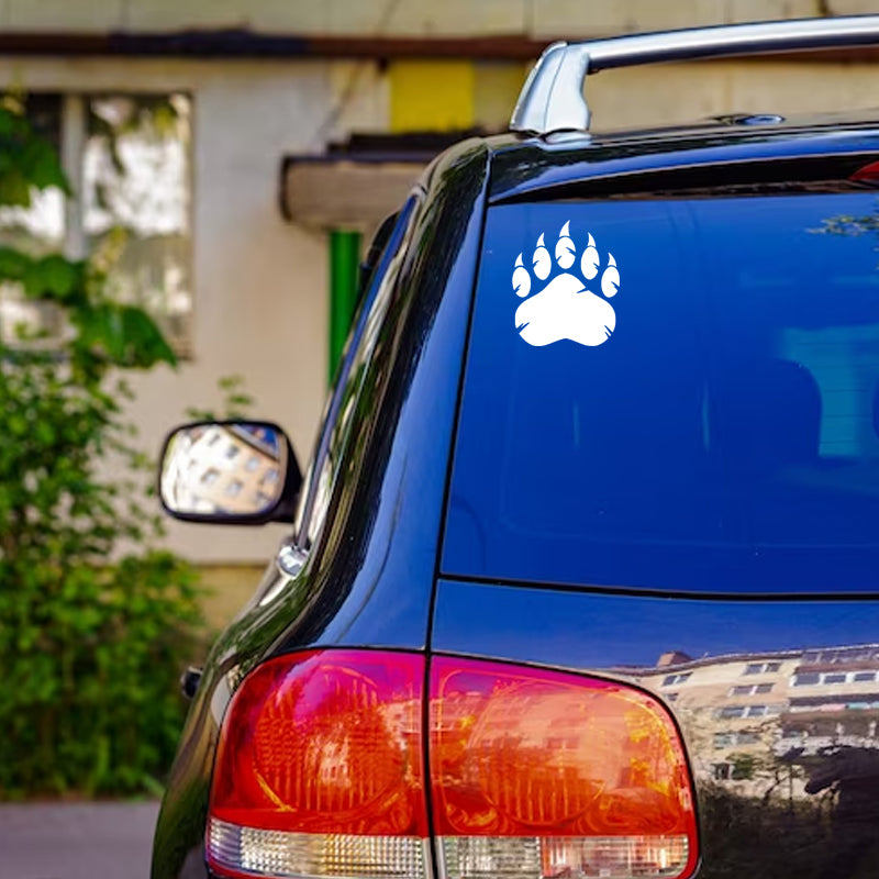 Grizzly Bear Claw Decal - Single | Hunting & Wildlife Vinyl Sticker | Aarna Kraft Canada - White on Car
