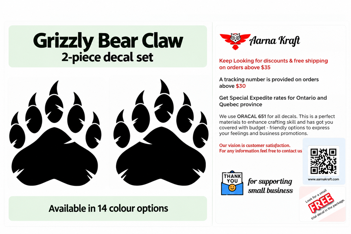 Grizzly Bear Claw Decal – 2 Pack | Bear Paw Print Vinyl Stickers