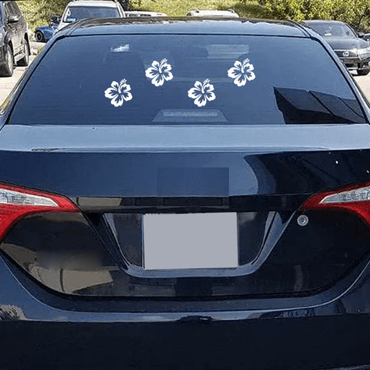 Hibiscus Flower Decal - Aloha Hawaii Set of 4 | Vinyl Sticker | Aarna Kraft Canada White on Car
