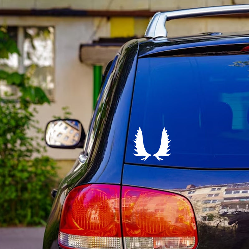Moose Antler Decal - Tall Rack | Wildlife & Hunting Vinyl Sticker | Aarna Kraft Canada - White On Car