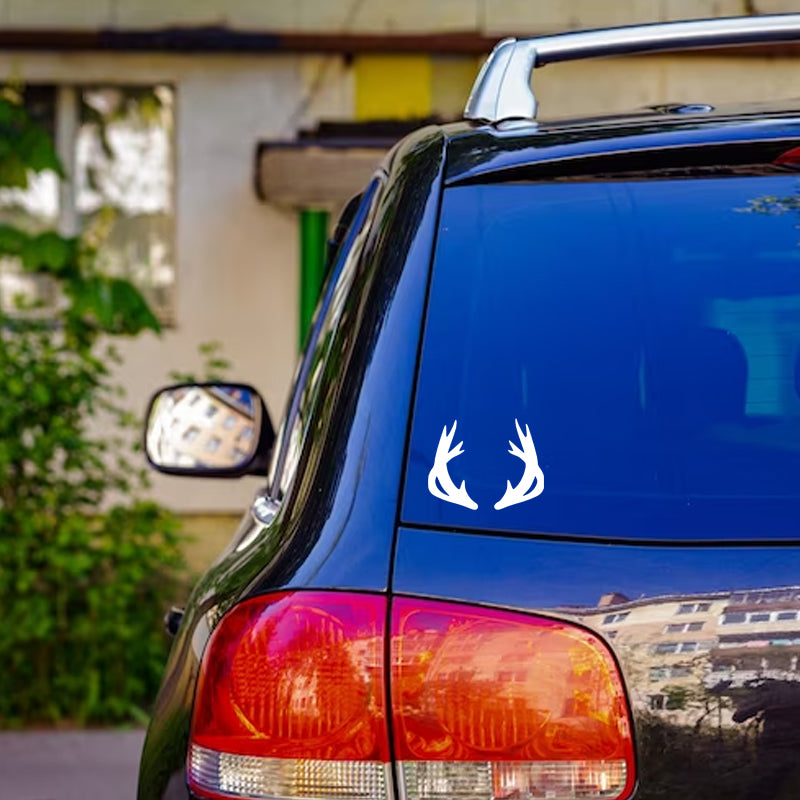 Moose Antler Decal - Trophy Rack | Wildlife & Hunting Vinyl Sticker | Aarna Kraft Canada - White On Car