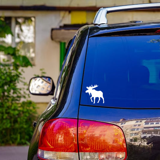Moose Silhouette Decal - Bull Moose | Wildlife & Hunting Vinyl Sticker | Aarna Kraft Canada - White On Car