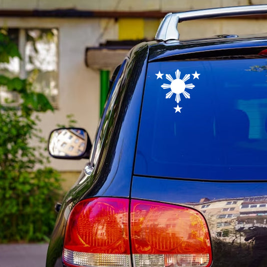 Philippines Flag Sun & Stars Vinyl Decal | Filipino Car Window Sticker | Aarna Kraft Canada - White On Car