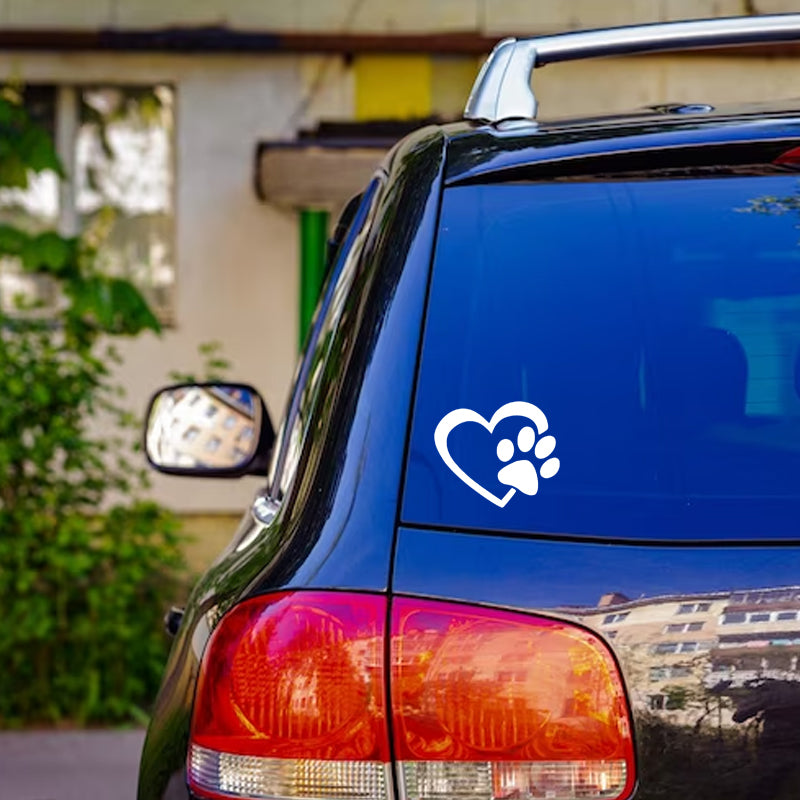 Puppy Love Dog Paw Vinyl Decal | Dog Lover Car Sticker | Aarna Kraft Canada - White On Car