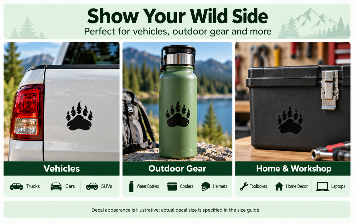Grizzly Bear Claw Decal – 2 Pack | Bear Paw Print Vinyl Stickers