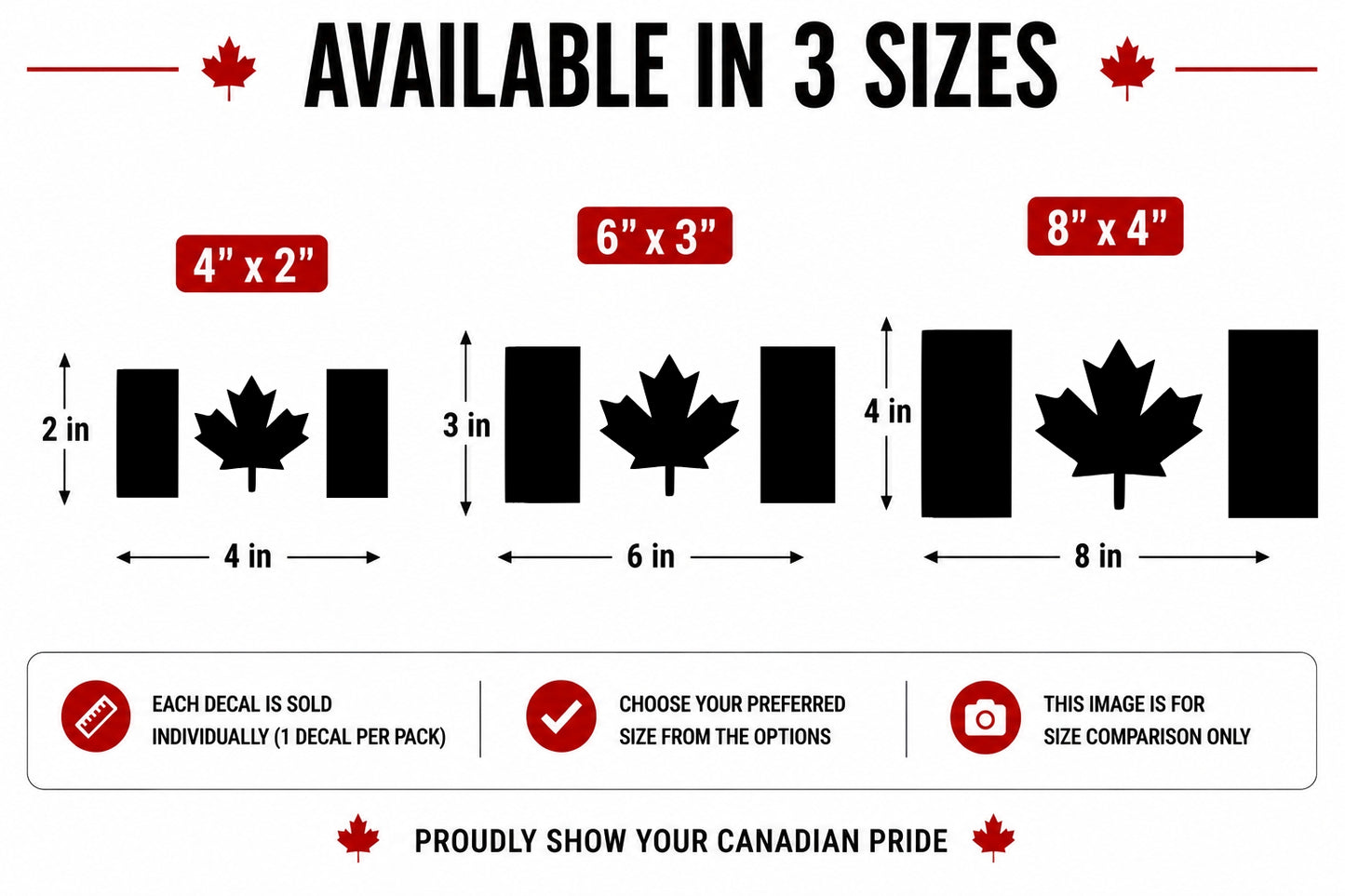 Thick Stem Canada Flag Vinyl Decal – 2 Pack – Available Sizes