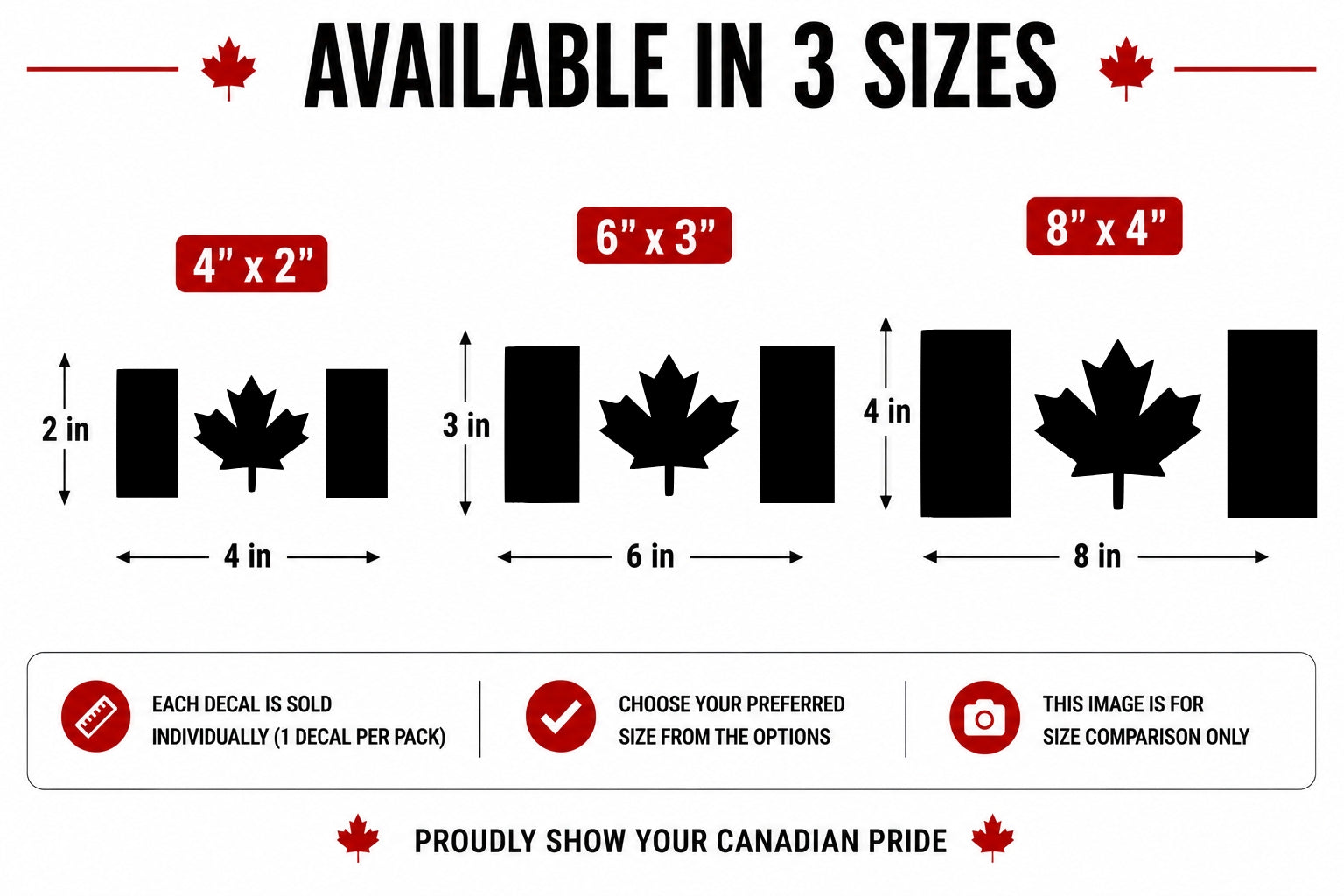 Thick Stem Canada Flag Vinyl Decal Available in 3 Sizes