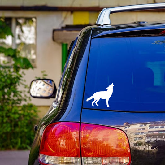 Wolf Silhouette Vinyl Decal | Howling Wolf Car Sticker | Aarna Kraft Canada - White On Car