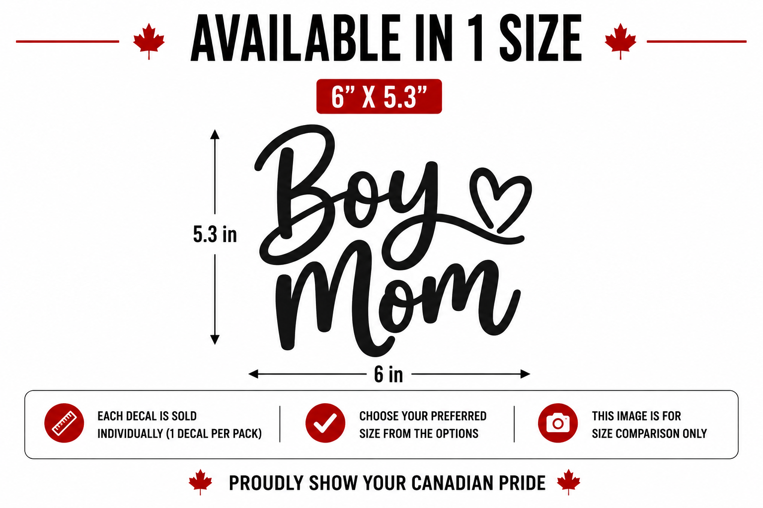 Boy Mom vinyl decal size chart