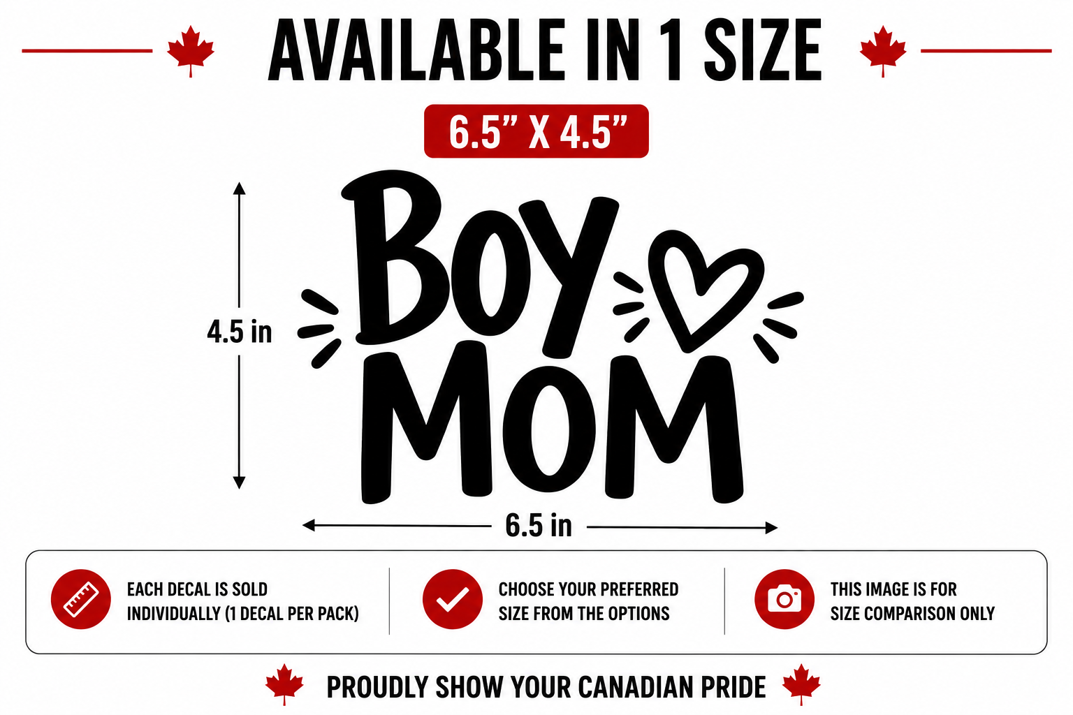 Boy Mom window decal size chart – 6.5 x 4.5 inches