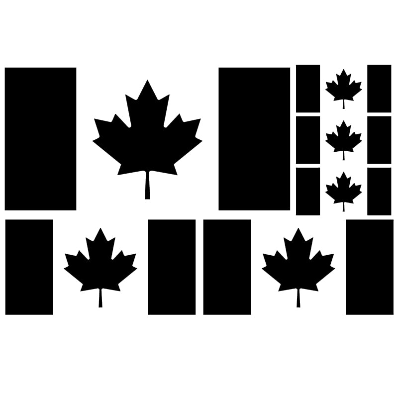 Canada Flag Vinyl Decal 6 Pack – Black Multi-Size Decals
