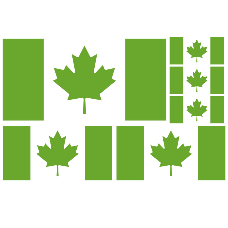 Canada Flag Vinyl Decal 6 Pack – Lime Green Multi-Size Decals